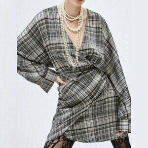NWT ZARA | Plaid Satin Effect Dress | Sz. L